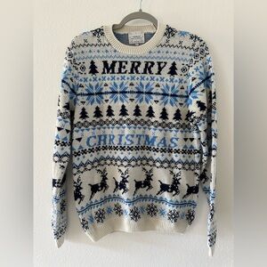 Topman Men's Blue and Black Christmas Sweater